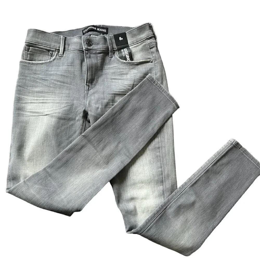 Express Mid Rise Denim Legging Jeans Gray Size 8R NWT - Picture 1 of 2